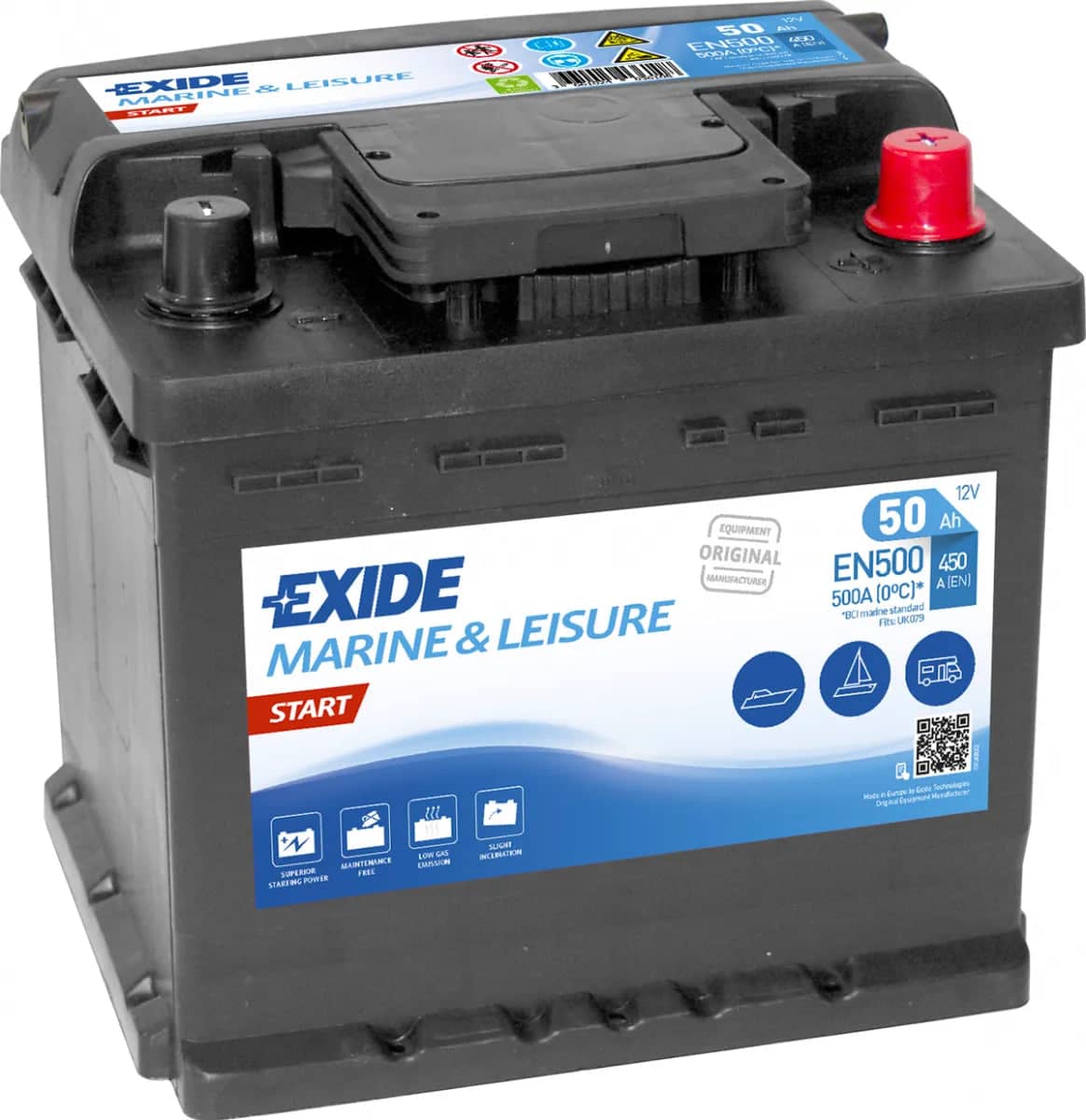 Exide EN500 ( 079 ) Start Marine and Multifit Leisure Battery 50Ah 450cca   EN500