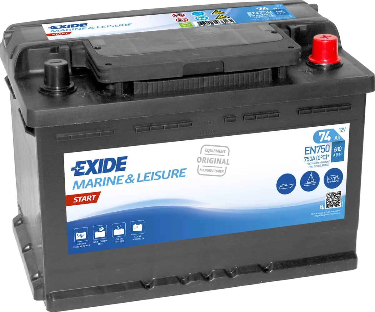 Exide EN750 ( 067 ) Start Marine and Multifit Leisure Battery 74Ah 680cca   EN750