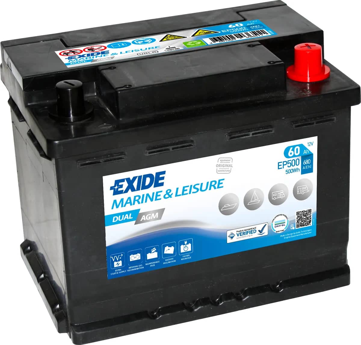 Exide EP500 Dual AGM Battery ( 027 ) 60Ah 680cca   EP500
