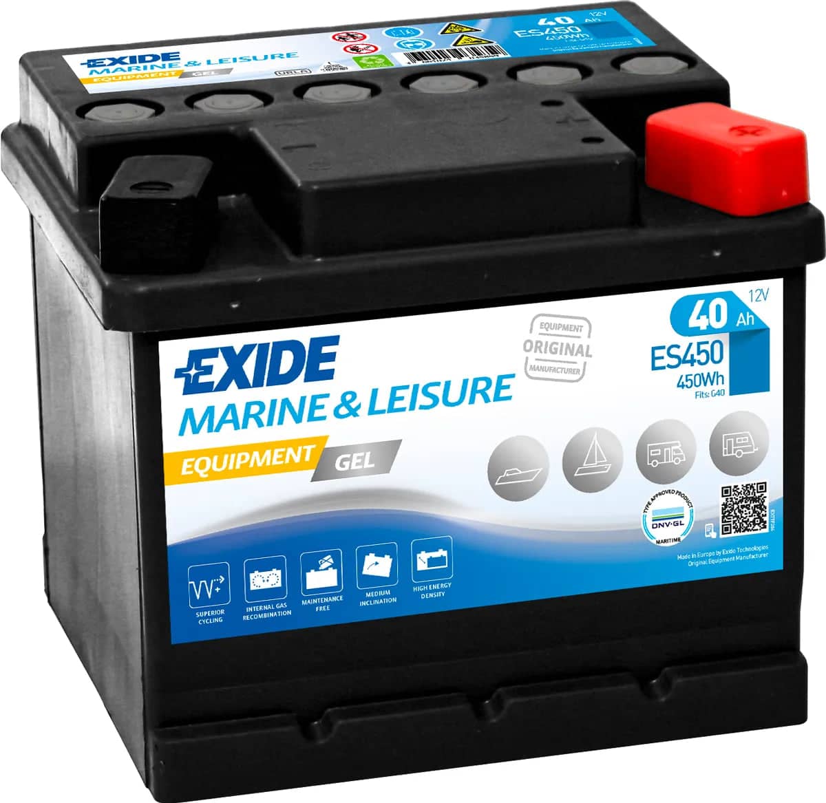 Exide ES450 ( 085 ) Equipment GEL Marine and Leisure Battery 40Ah   ES450