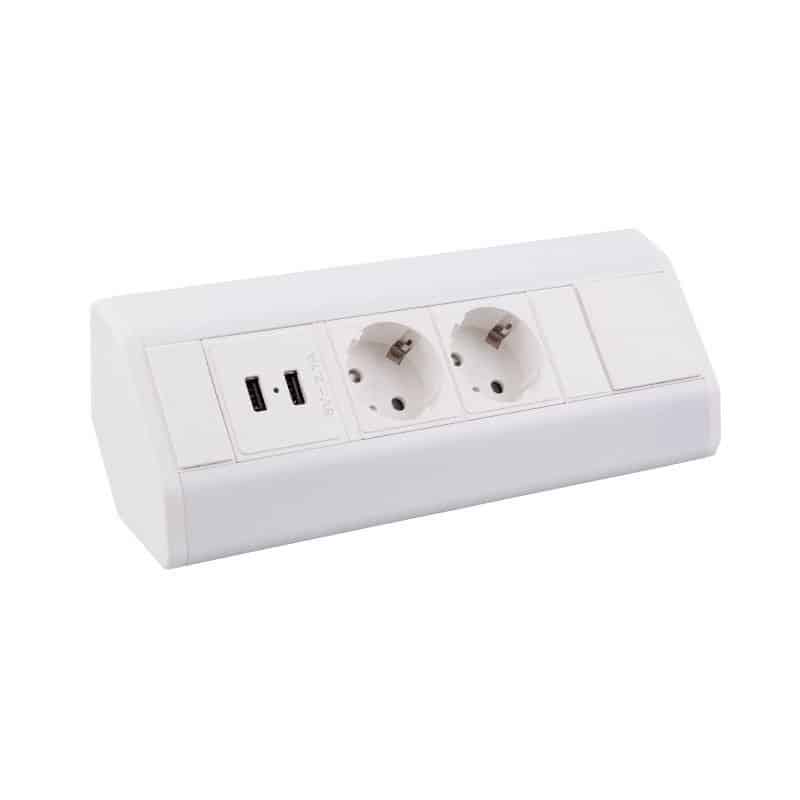 CORNER BOX White 2x Schuko Socket 2x USB, 1.8m Cable   CORNERBOX-BI-2DE-U