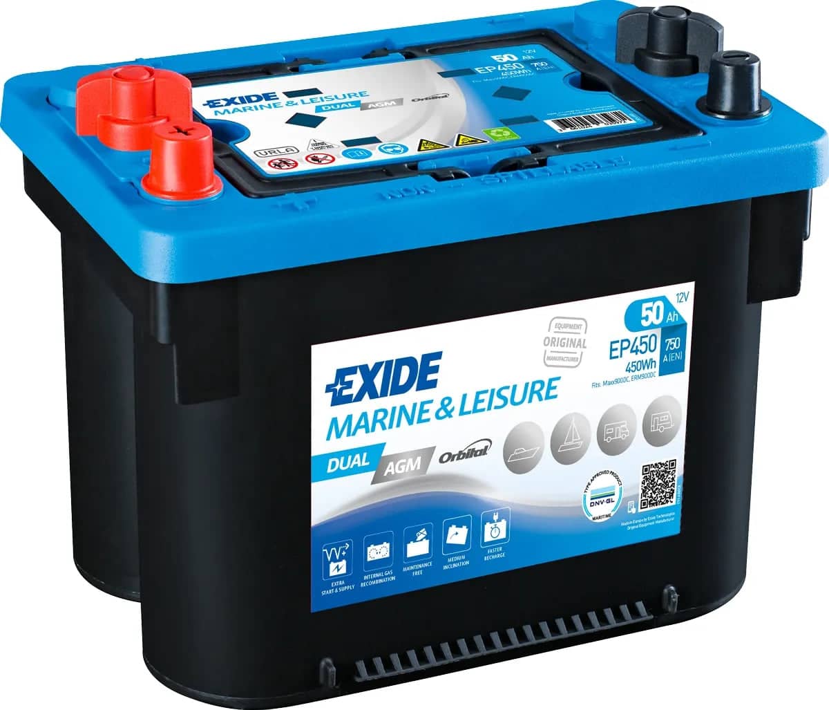 Exide EP450 Dual AGM Battery ( MAX900DC ) 50Ah 750cca   EP450
