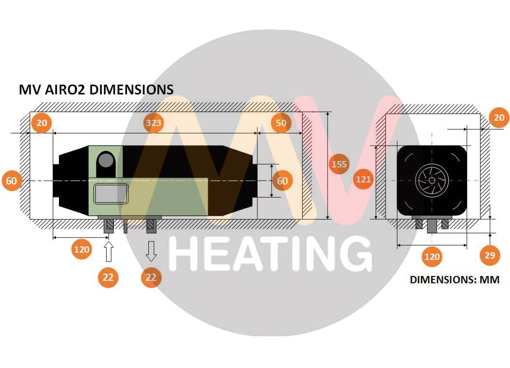 MV Airo 2 heater kit Standard interior mounting kit 12v or 24v  A2C-V1