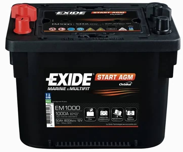 Exide EM1000 Start AGM Battery ( MAX900 ) 50Ah 800cca   EM1000