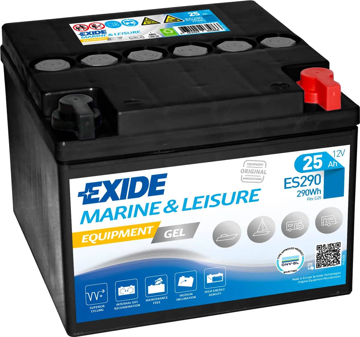 Exide ES290 Equipment GEL Marine and Leisure Battery ( GEL12-25 ) 25Ah   ES290