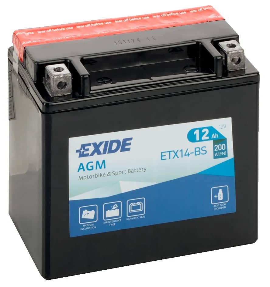 Exide ETX14-BS 12V AGM Motorcycle Battery ( YTX14-BS ) 12Ah 200cca   ETX14-BS