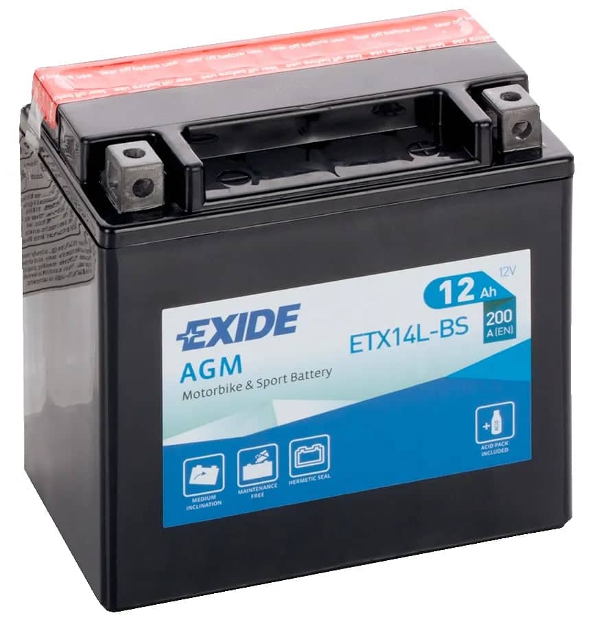 Exide ETX14L-BS 12V AGM Motorcycle Battery ( YTX14L-BS ) 12Ah 200cca   ETX14L-BS