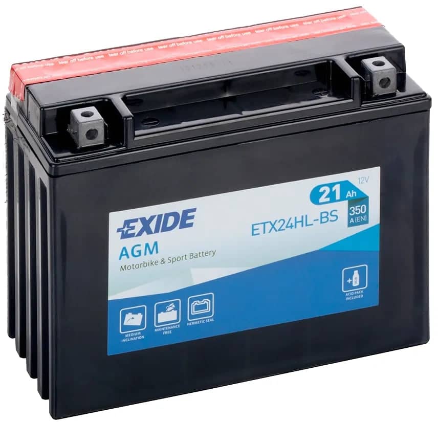 Exide ETX24HL-BS 12V AGM Motorcycle Battery ( YTX24HL-BS ) 21Ah 350cca   ETX24HL-BS