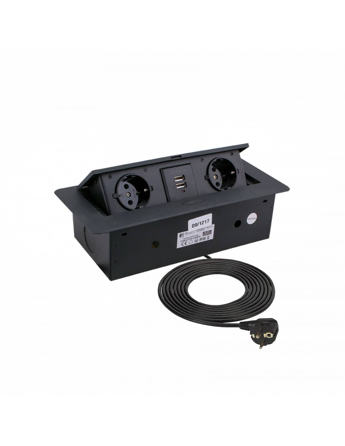 KOMBIBOX ARMED Black 2x Schuko Socket 2x usb2.1A 3m cable   KOMB-CZ-2DE-USB-M1W