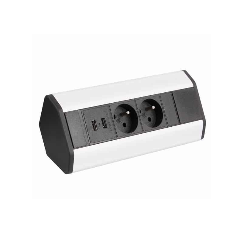 CORNER BOX  2x Schuko Socket 2x USB, 1.5m Cable   CORNERBOX-ALU-2DE-U