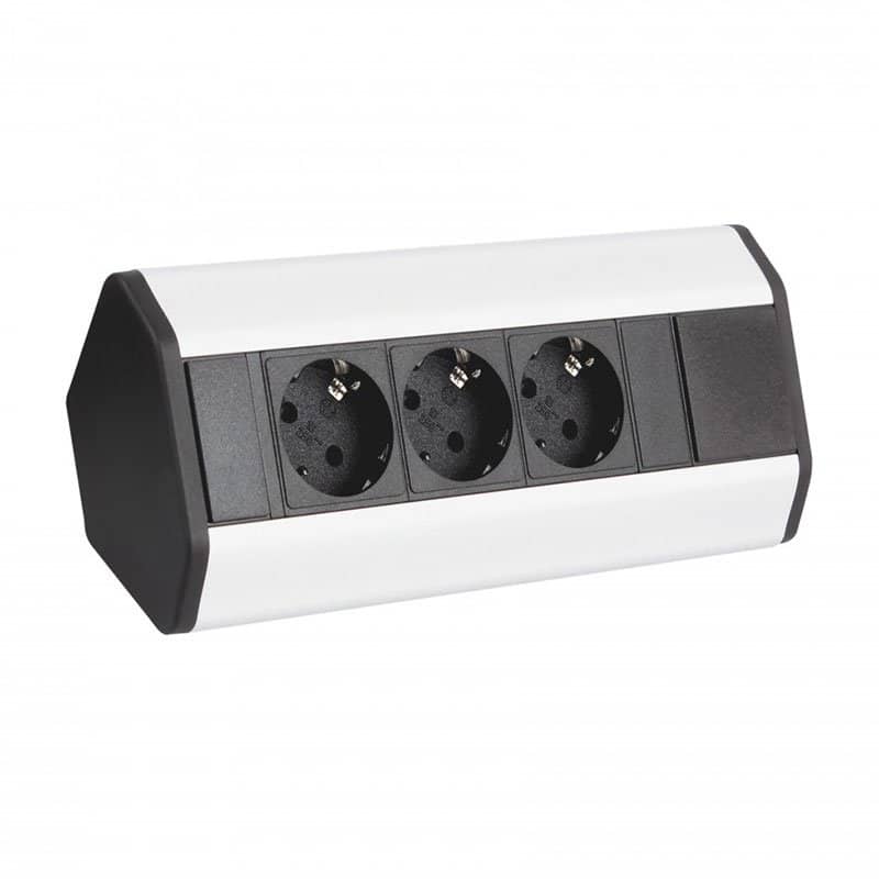 CORNER BOX Aluminium 3x Schuco Socket 1.5m Cable   CORNERBOX-ALU-3DE